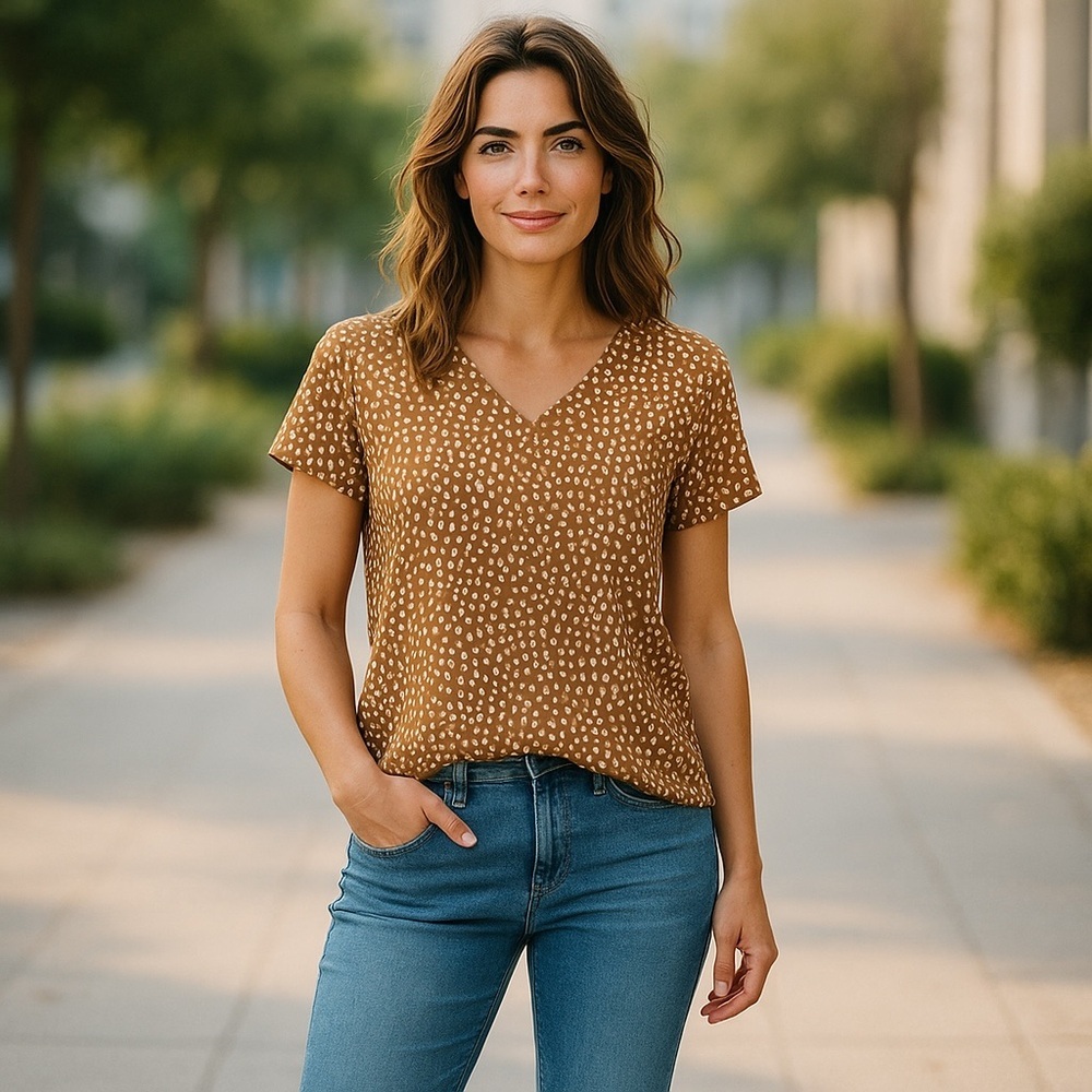 SHEIN short scalloped sleeve Cheetah print lightweight flowy blouse